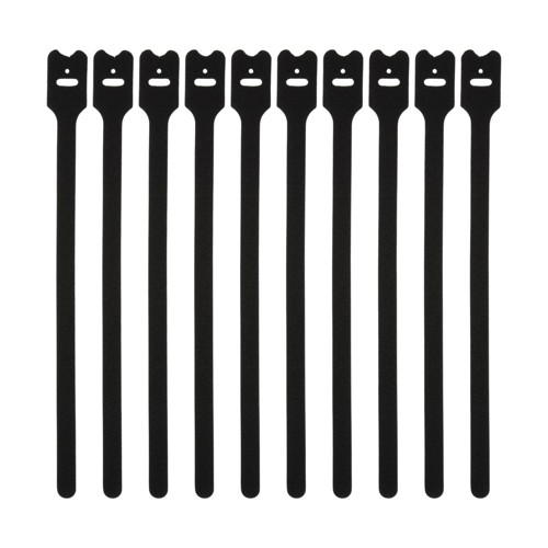 C2G 8in Screw-mountable Hook-and-Loop Cable Tie Multipack (10 pack), Black